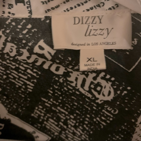 Dizzy Lizzy Satin Long Sleeve Cropped Newspaper Print Tie Wrap Style Blouse XL - Picture 4 of 10